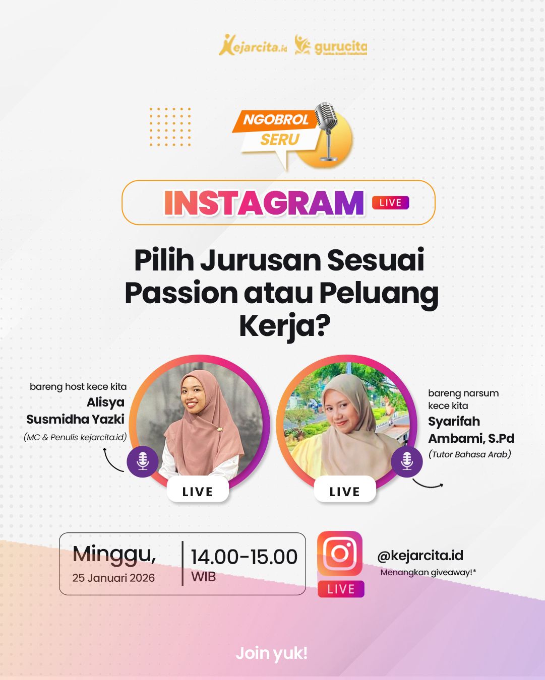 Instagram Live - Pilih Jurusan Sesuai Passion atau Peluang Kerja?