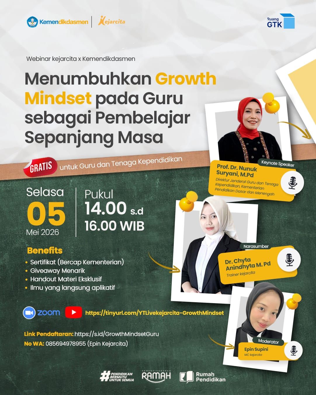 Webinar kejarcita x Kemendikdasmen - Menumbuhkan Growth Mindset pada Guru sebagai Pembelajar Sepanjang Masa