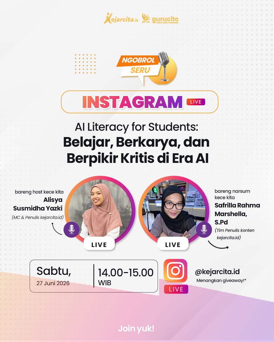 Instagram Live - AI Literacy for Students: Belajar, Berkarya, dan Berpikir Kritis di Era AI