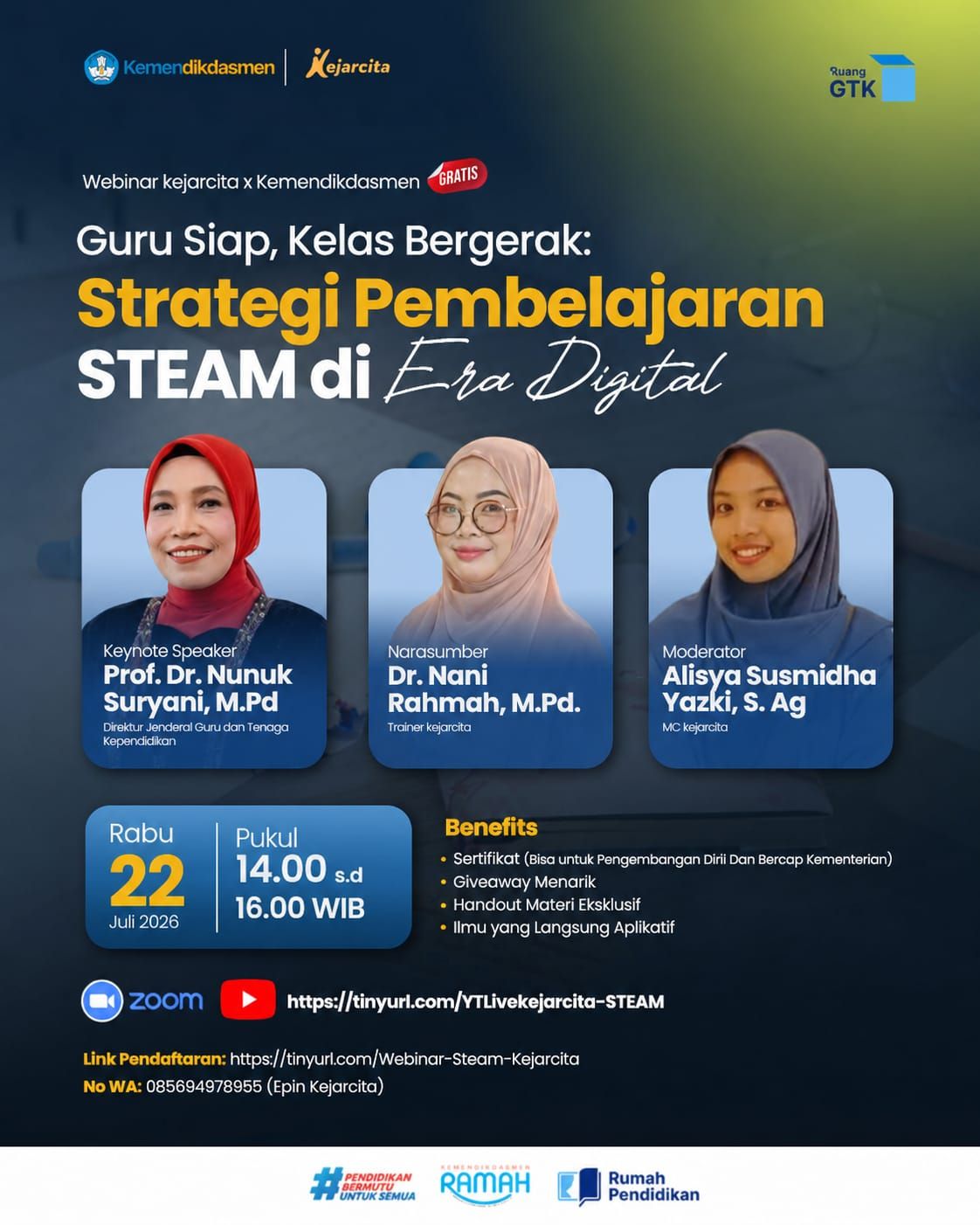 Webinar Kejarcita x Kemendikdasmen - Guru Siap, Kelas Bergerak: Strategi Pembelajaran STEAM di Era Digital